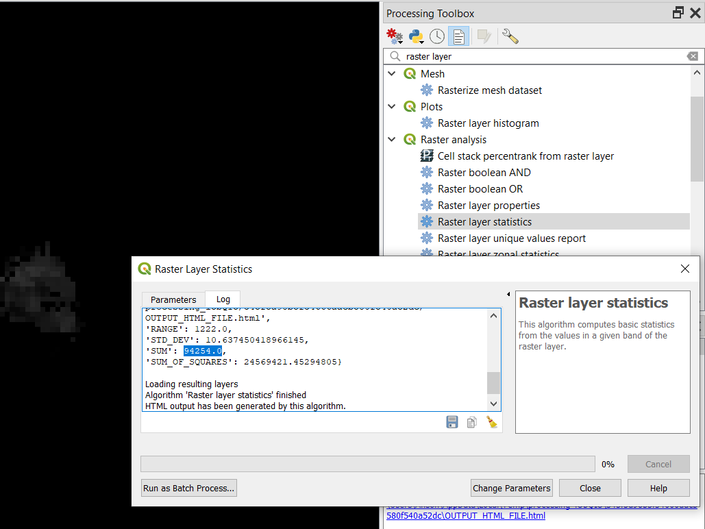 Using the QGIS Raster Layer Statistics tool