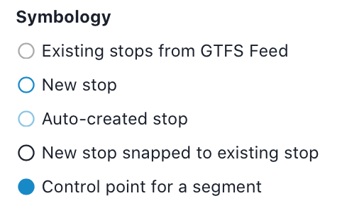 Map symbols for stops and control points